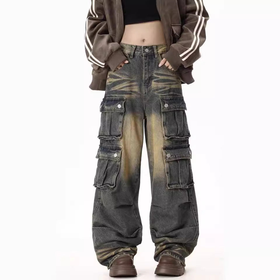 Damen Cargo-Jeans mit weitem Bein und praktischen Seitentaschen R&B