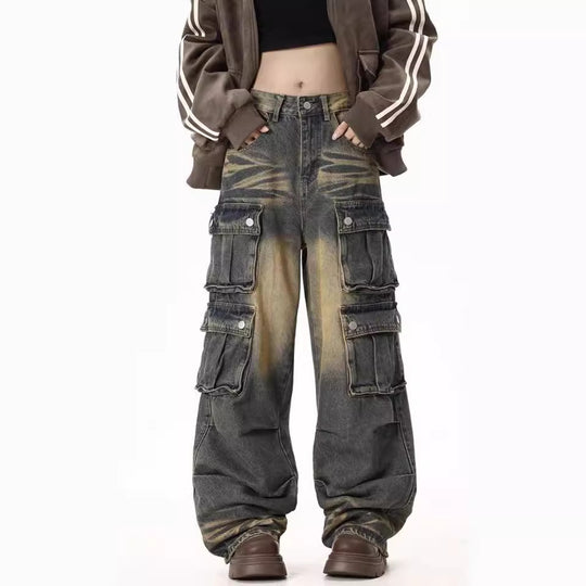 Damen Cargo-Jeans mit weitem Bein und praktischen Seitentaschen R&B