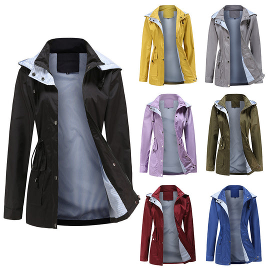 Damen Wetterfeste Regenjacke mit verstellbarem Kapuzenkragen und Taillenzug R&B