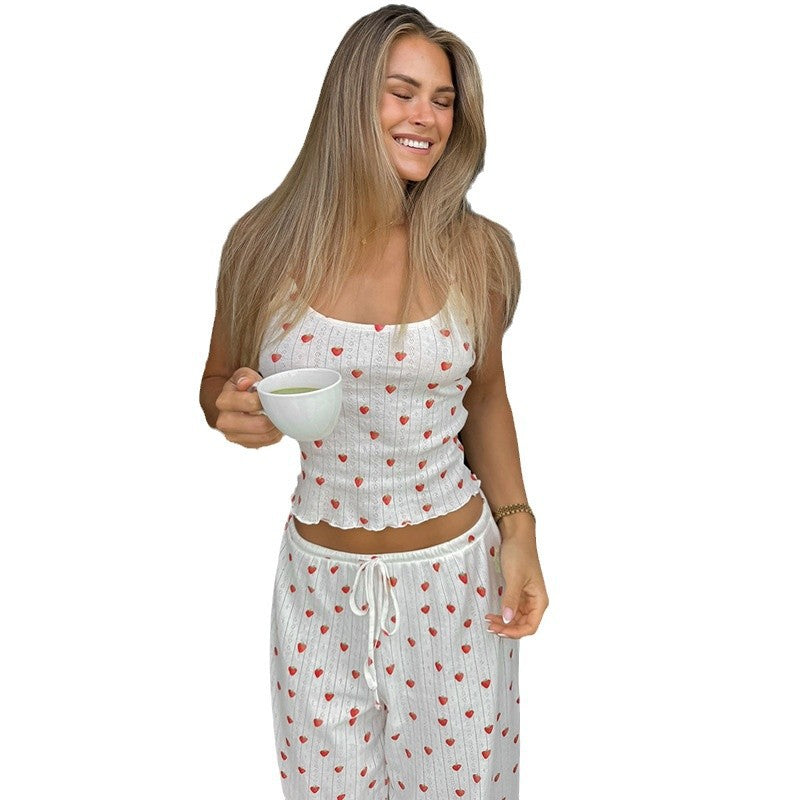 Damen Schlafanzug Set mit romantischem Herzmuster und weichem Stoff R&B