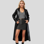 Damen Eleganter Kunstleder-Trenchcoat R&B