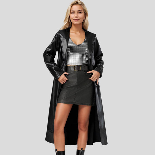 Damen Eleganter Kunstleder-Trenchcoat R&B