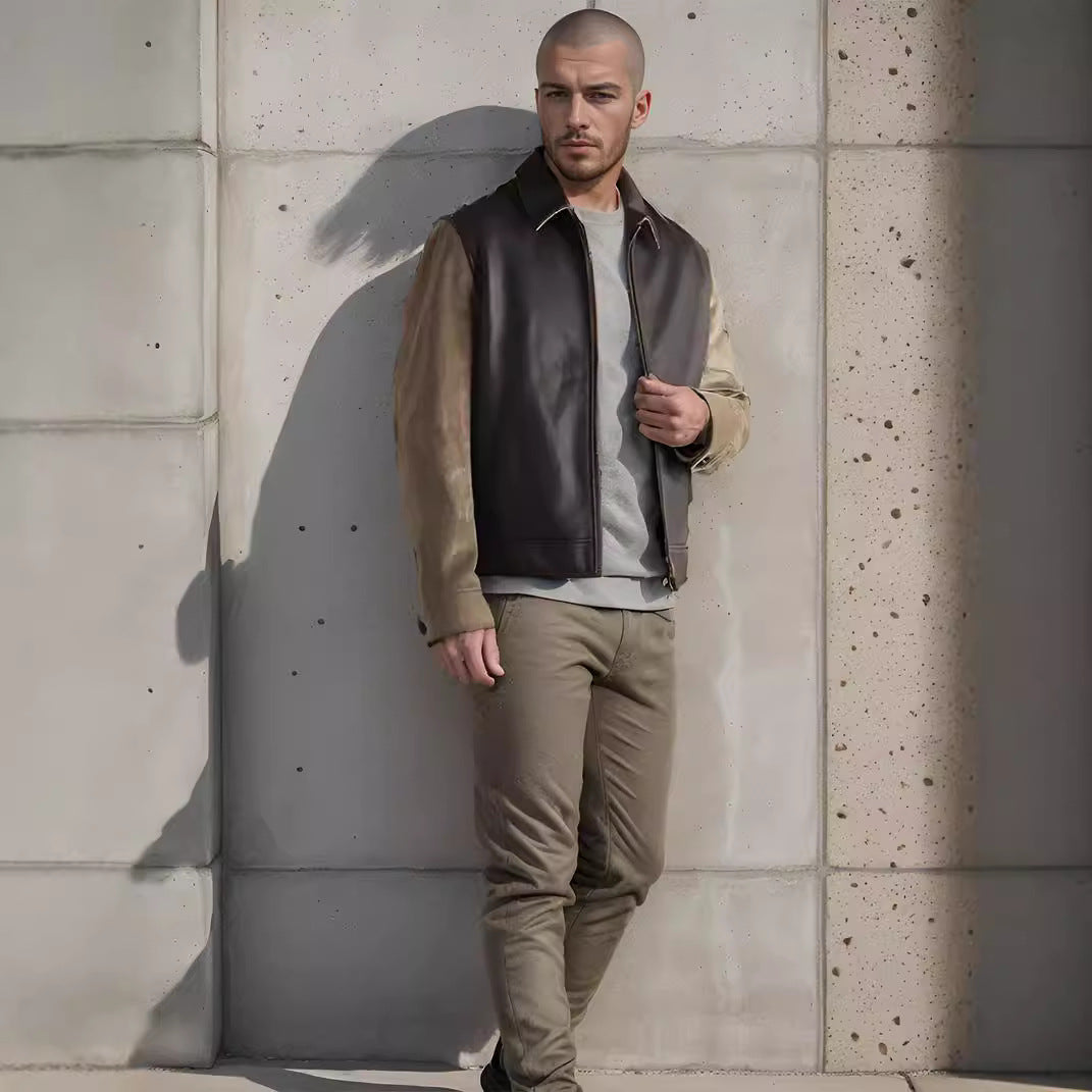 Herren modische Kunstlederjacke im modernen Design mit strukturierten Ärmeln R&B