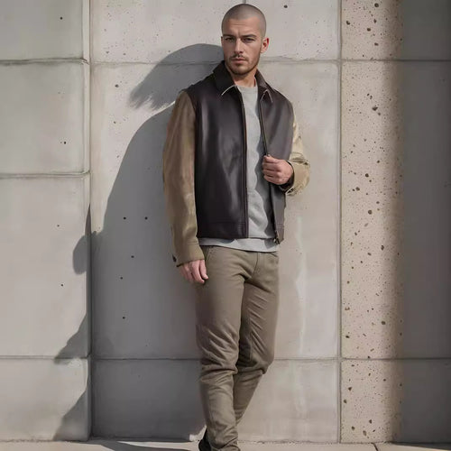 Herren modische Kunstlederjacke im modernen Design mit strukturierten Ärmeln R&B