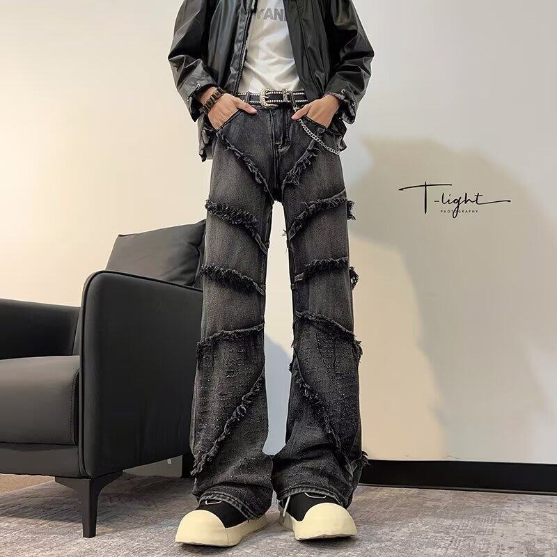 Damen lässige Denim-Hose mit fransigen Details und weitem Schnitt