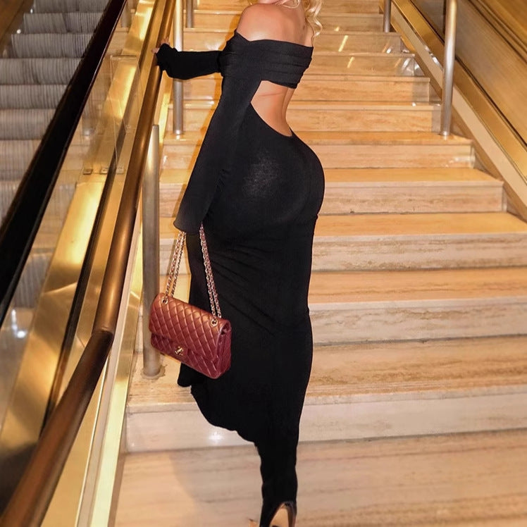 Damen Off-Shoulder Maxikleid mit kreativen Cut-Out-Details und figurbetontem Design R&B