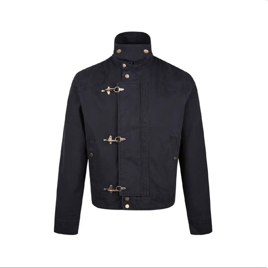 Herren modische Kurzjacke mit innovativen Schnallen und praktischem hochgeschlossenem Kragen R&B