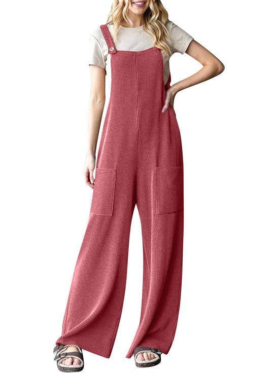 Damen lässiger Cord-Overall mit praktischen Taschen und breiten Beinen R&B