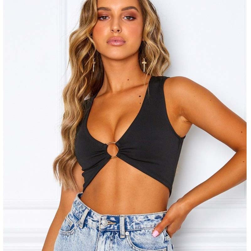 Damen Crop Top mit dekorativem Ring R&B