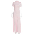 Damen Maxi-Kleid mit elegantem halblangen Ärmel und voluminösem Rock R&B