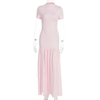 Damen Maxi-Kleid mit elegantem halblangen Ärmel und voluminösem Rock R&B