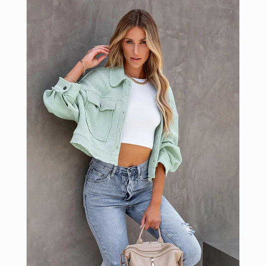 Damen Modische Kurzjacke mit einzigartigem Strukturmuster und praktischen Taschen R&B