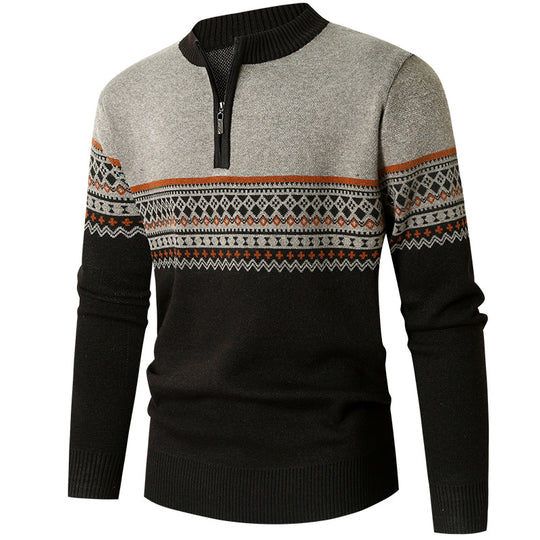 Herren Pullover mit modernem Reißverschluss und geometrischem Muster R&B