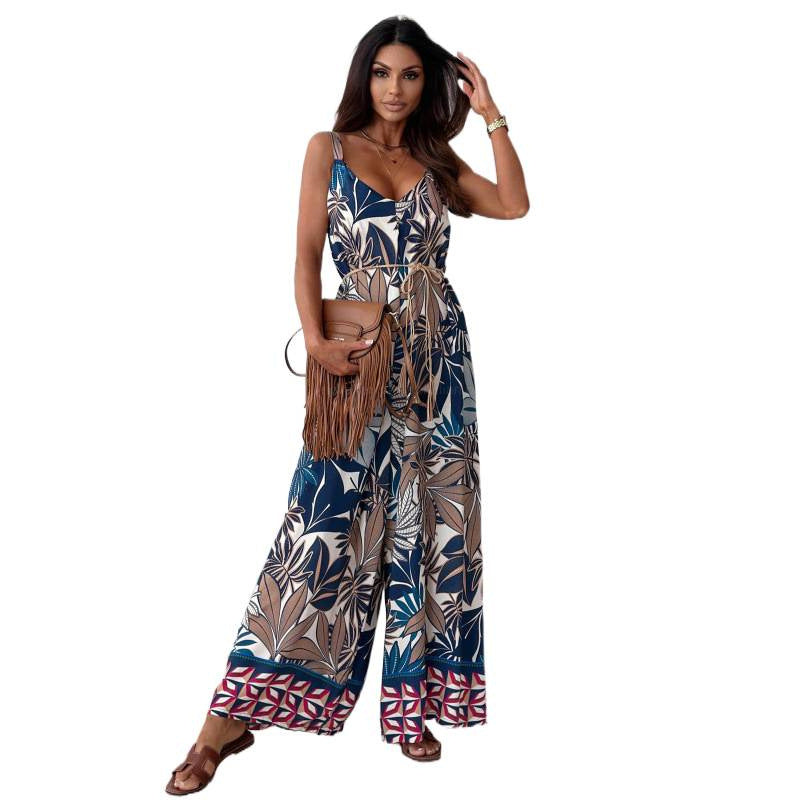 Damen Jumpsuit mit floralem Design und taillierbarem Gürtel R&B