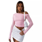 Damen Stylisches Oversized Shirt mit versetztem Kragen und Raffung