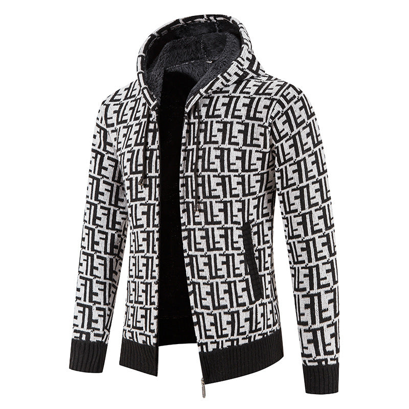 Herren Hochwertige Strickjacke mit modernem Muster und Kapuze R&B