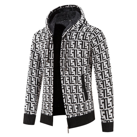 Herren Hochwertige Strickjacke mit modernem Muster und Kapuze R&B