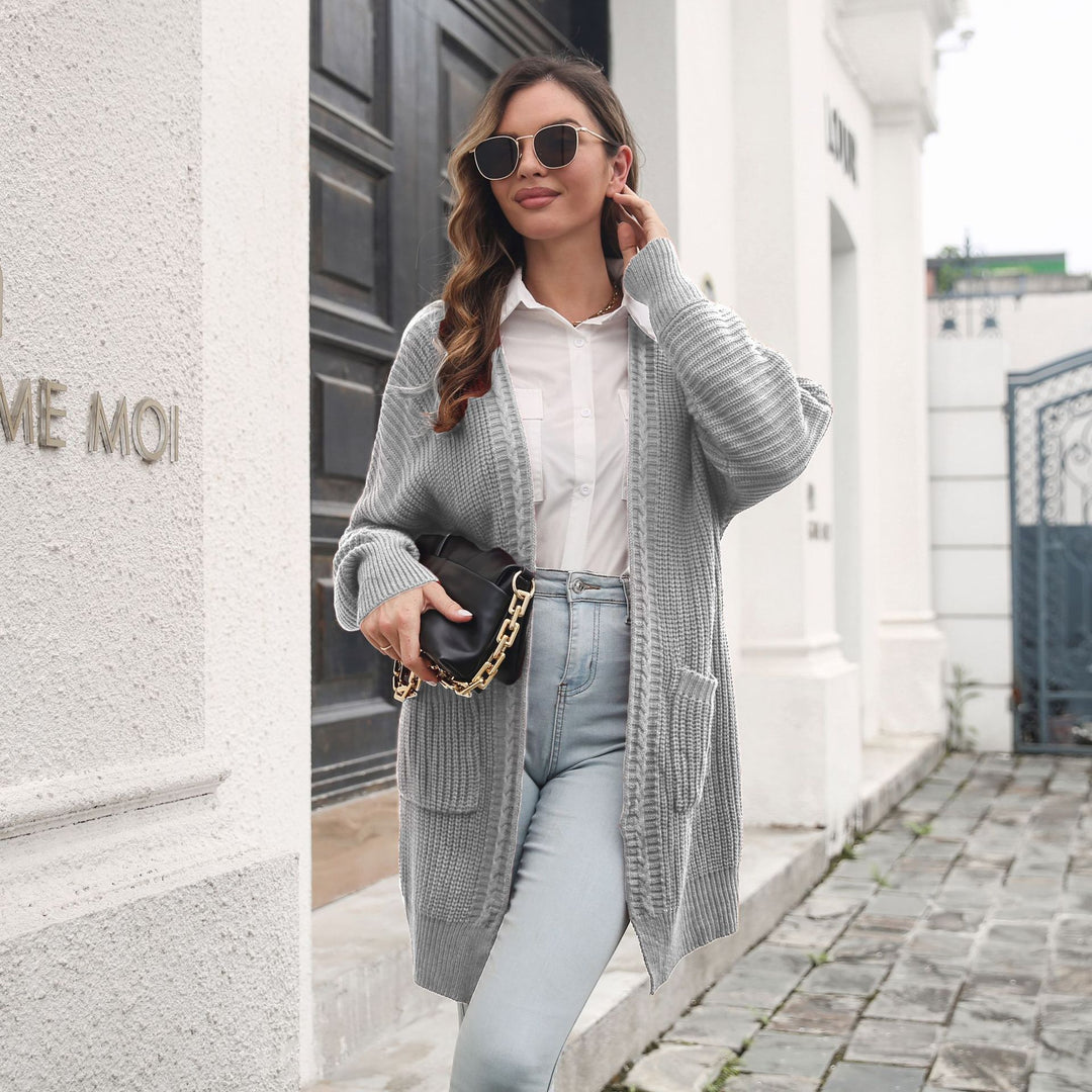 Damen Lässige Strickjacke mit tiefem V-Ausschnitt und praktischen Taschen R&B