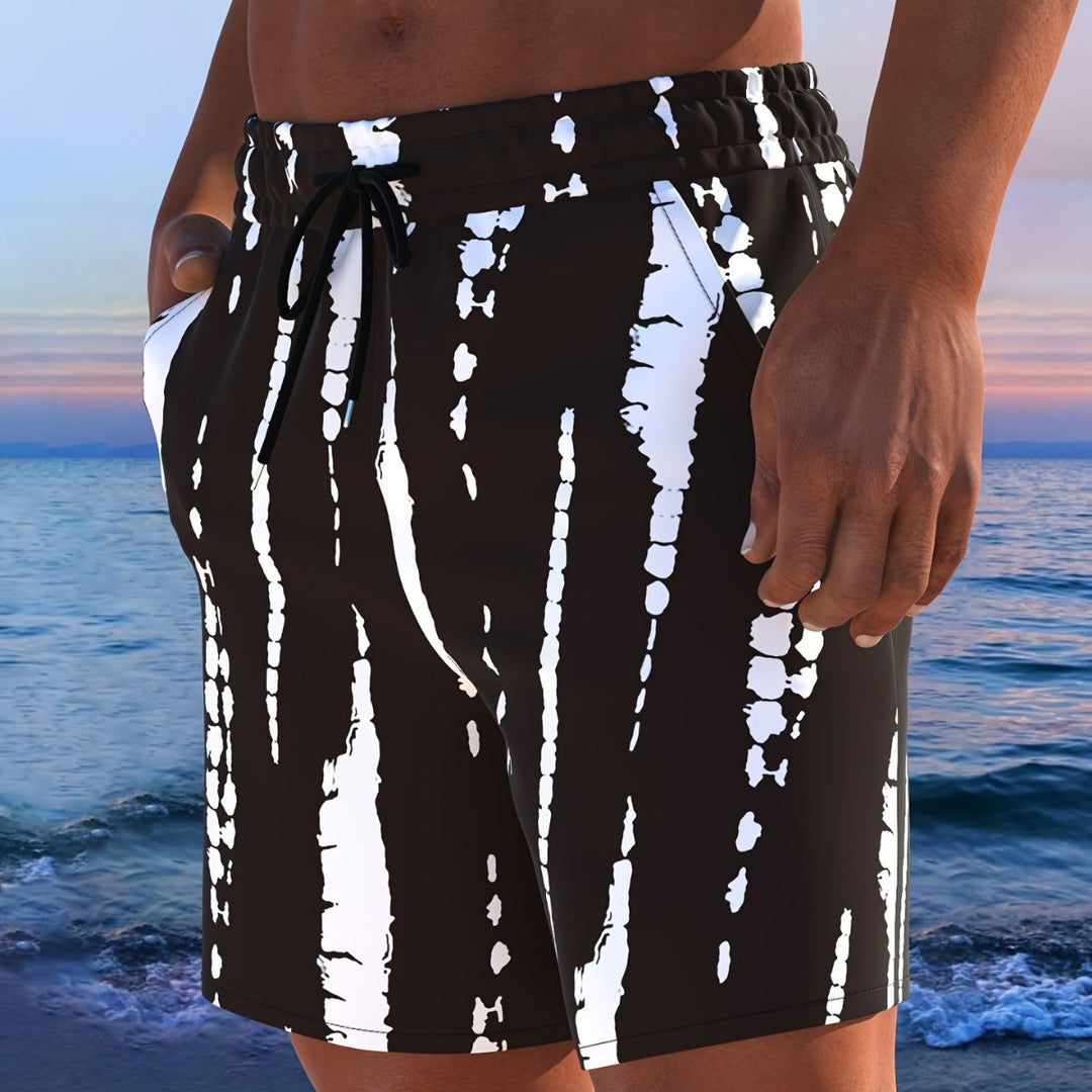 Herren Badeshorts mit modernem Streifen-Design und elastischem Bund R&B