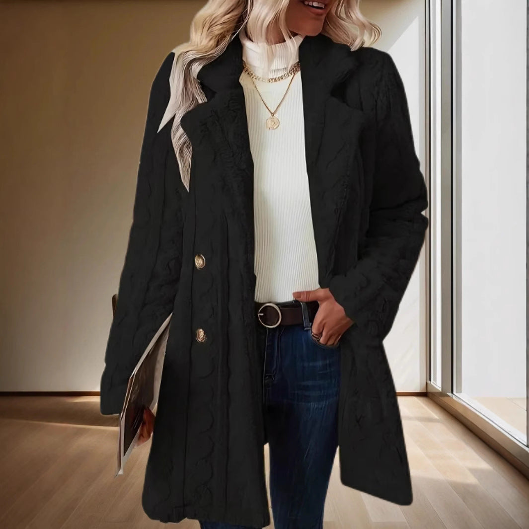 Damen Kapuzenmantel mit strukturiertem Design und großen Knöpfen R&B