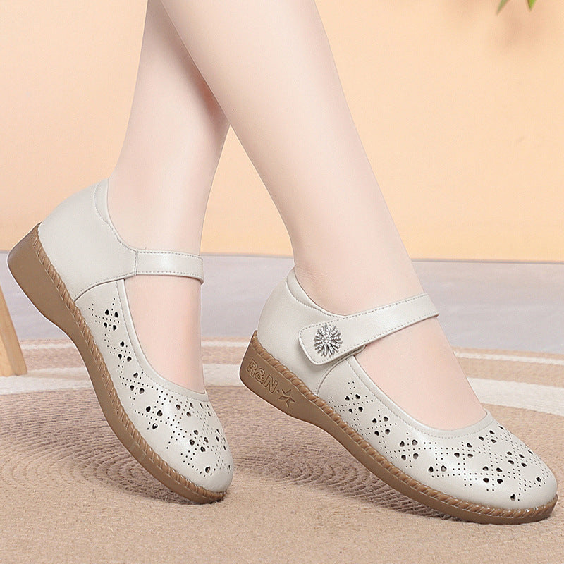 Damen Ballerinas mit verstellbarem Riemen und modischem Lochmuster R&B