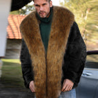 Herren Elegante und warme Fleecejacke mit Kunstpelzkragen R&B