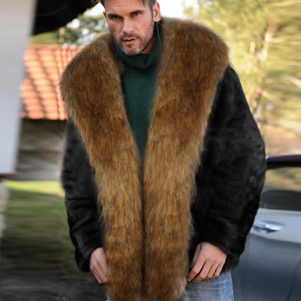 Herren Elegante und warme Fleecejacke mit Kunstpelzkragen R&B