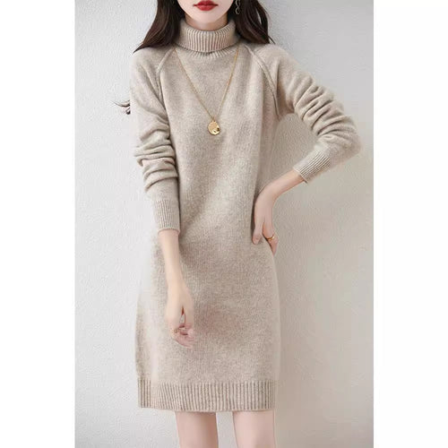 Damen Strickkleid mit hohem Kragen und schmalem Schnitt R&B