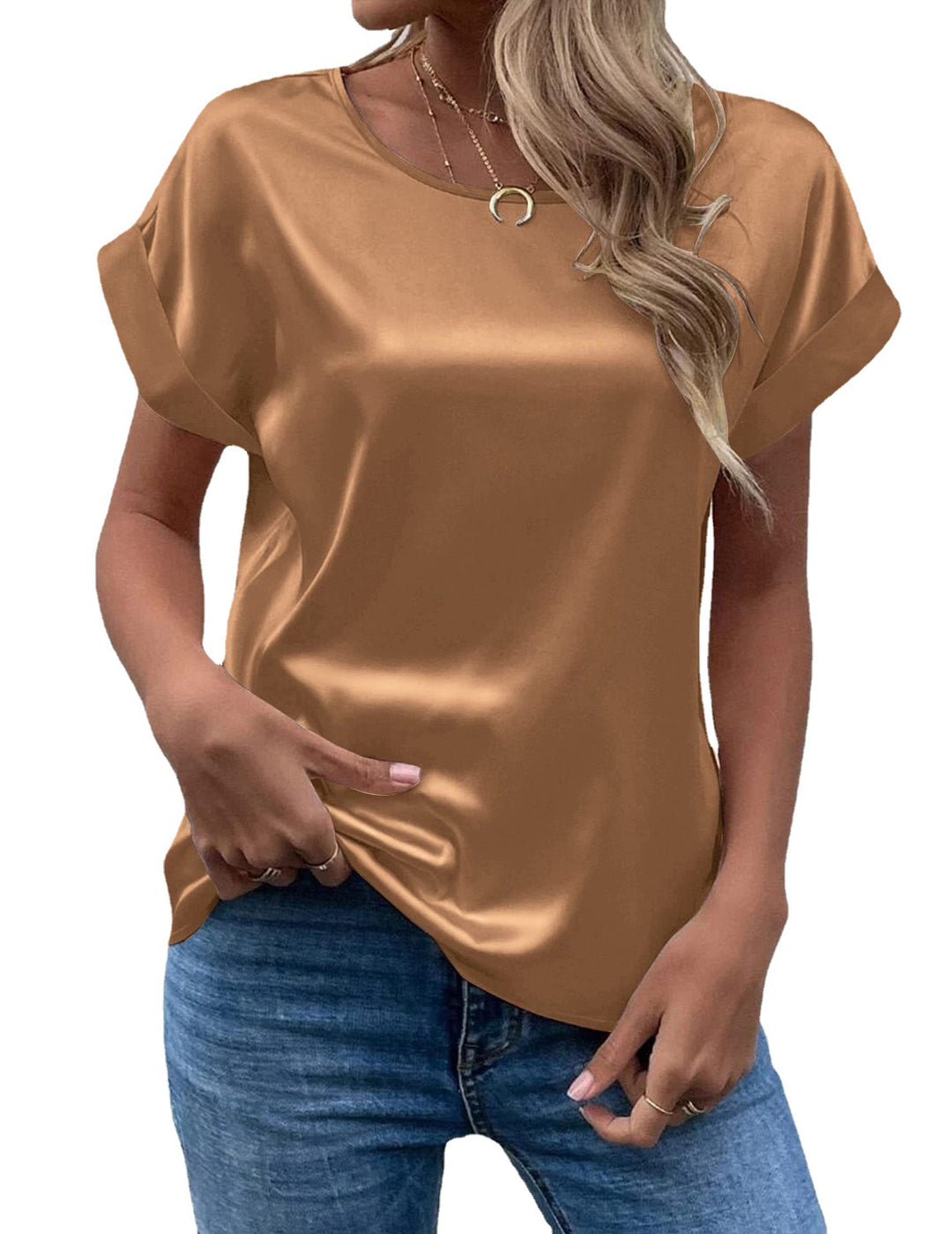 Damen Elegantes Kurzarmshirt aus hochwertigem Satinmaterial R&B