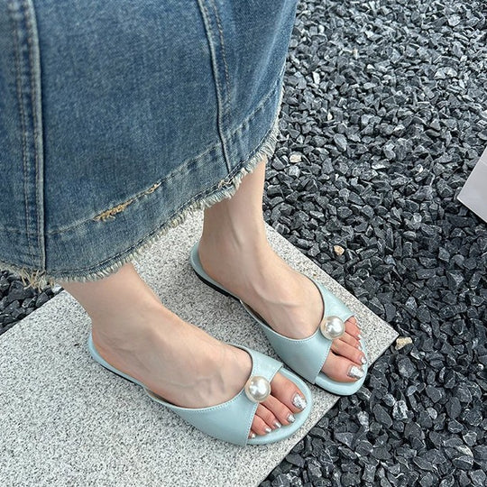 Damen elegante Mules mit Perlenakzent R&B