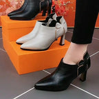 Damen elegante Absatzstiefel mit modischem Krokodil-Leder-Look und stilvollem Schnitt R&B