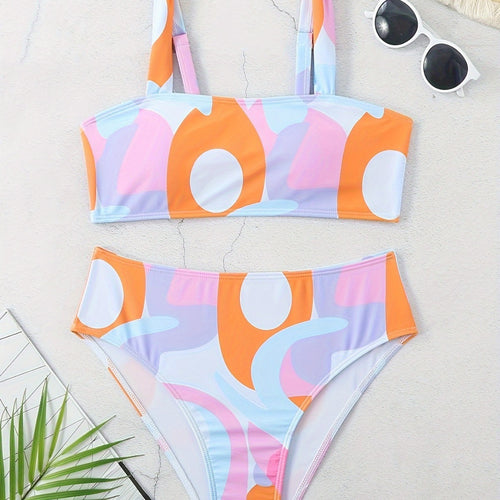 Damen Bikini-Set mit modischem grafischen Design und breiten Trägern R&B