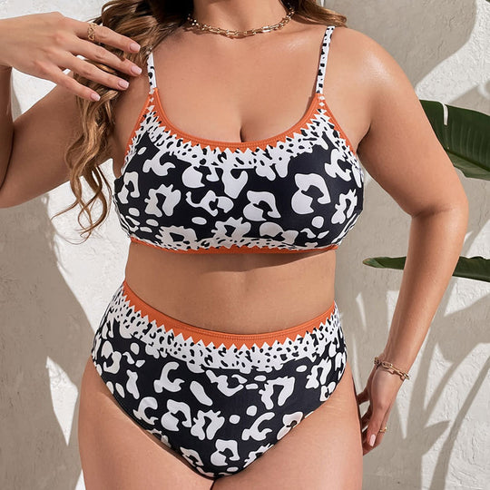 Damen Hochtaillierter Bikini mit animalischem Muster und sportlichem Design R&B
