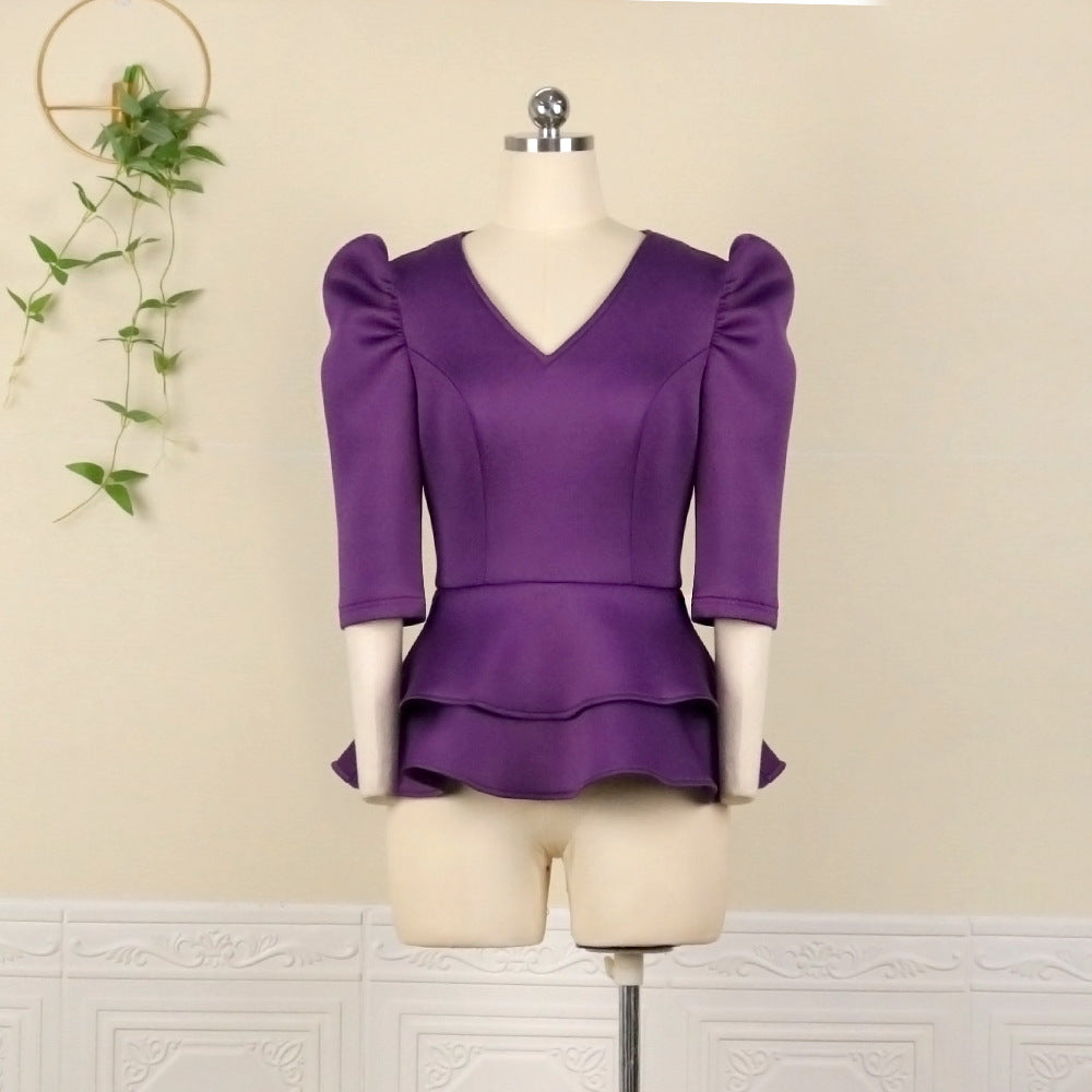 Damen figurbetontes Kleid mit voluminösen Puffärmeln und tailliertem Gürtel R&B