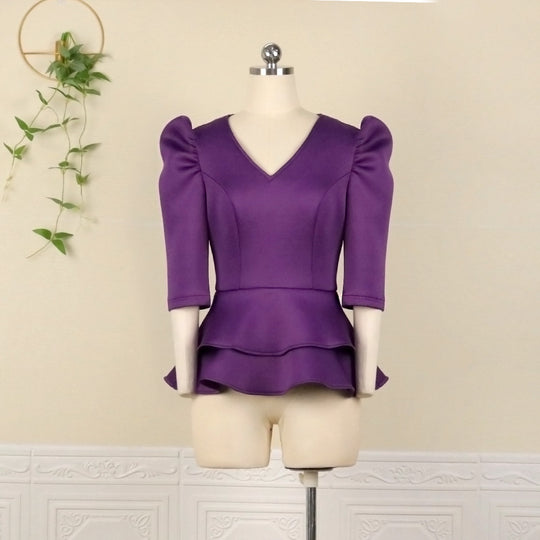 Damen figurbetontes Kleid mit voluminösen Puffärmeln und tailliertem Gürtel R&B
