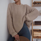 Damen legerer Grobstrickpullover mit weitem Schnitt und trendy Maschenmuster R&B