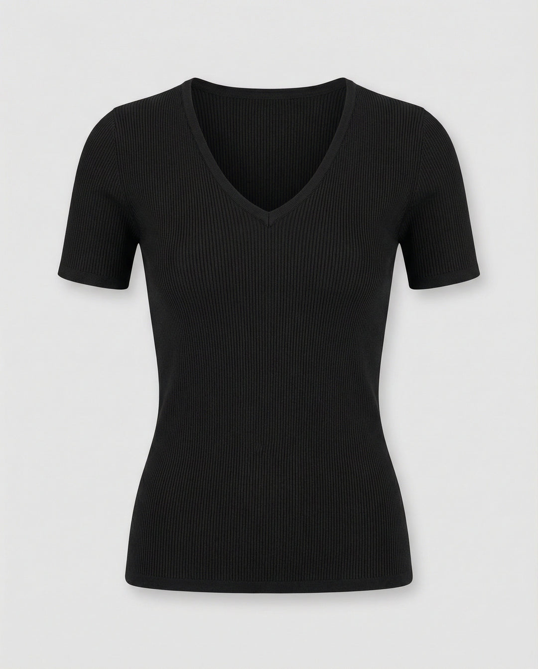 Damen V-Ausschnitt Strick T-Shirt Kurzarm Slim Fit Baumwolle