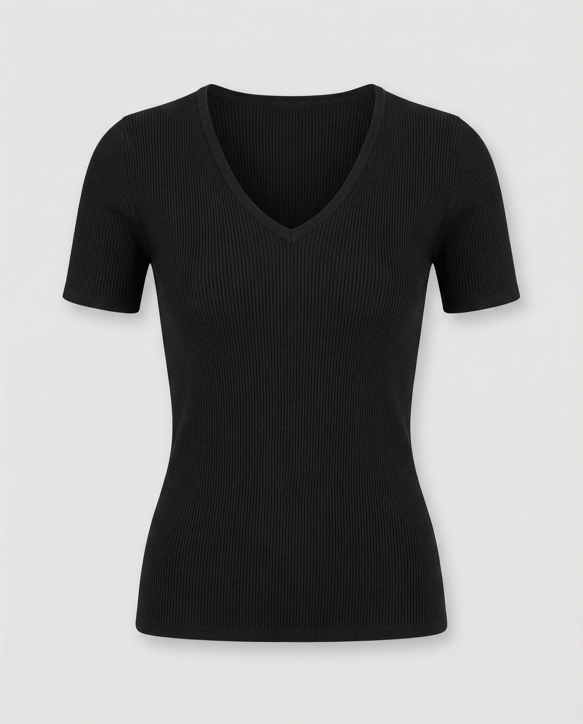 Damen V-Ausschnitt Strick T-Shirt Kurzarm Slim Fit Baumwolle