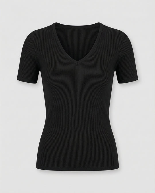 Damen V-Ausschnitt Strick T-Shirt Kurzarm Slim Fit Baumwolle