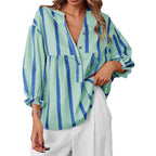 Damen oversize Bluse mit Streifenmuster und Knopfleiste R&B