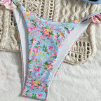 Damen Triangel-Bikini-Set mit floralen Rüschendetails und verstellbaren Trägern R&B