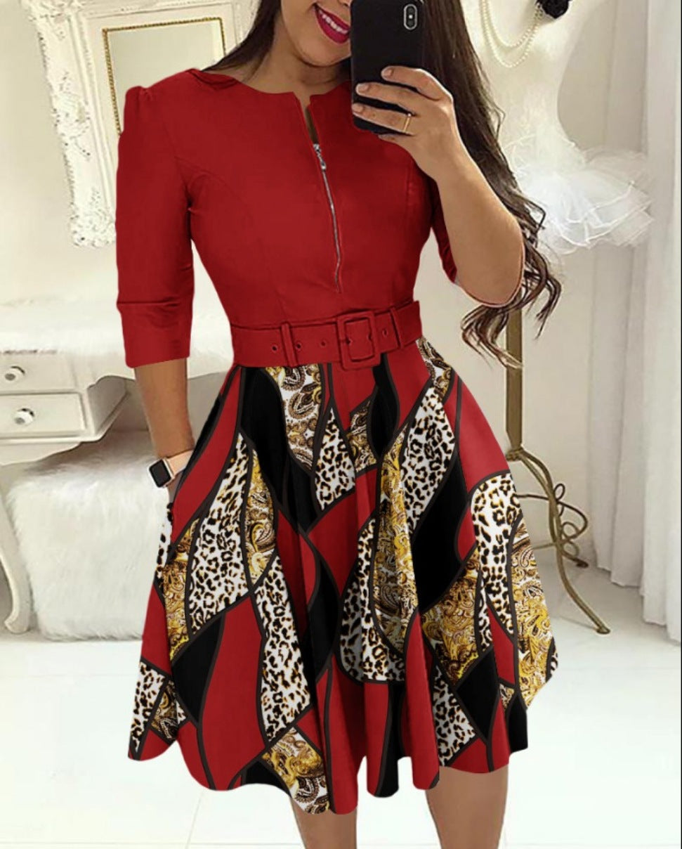 Damen Midikleid mit geometrischem Schnitt und tailliertem Gürtel R&B