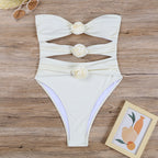 Damen Cut-Out Einteiler Badeanzug mit floralem Detail R&B