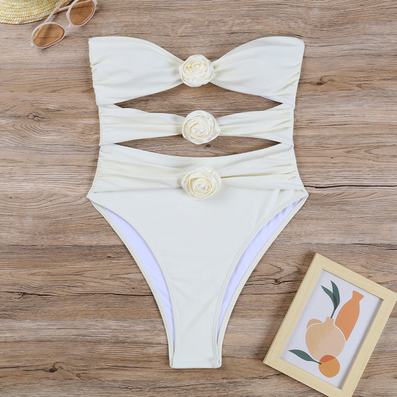 Damen Cut-Out Einteiler Badeanzug mit floralem Detail R&B
