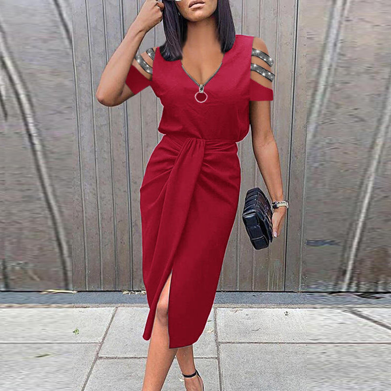 Damen Elegantes Wickelkleid mit modischen Cut-Out-Details und Glanzverzierungen R&B