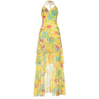 Damen Maxikleid mit floralem Lagenlook und Spaghettiträgern R&B