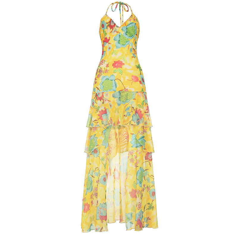 Damen Maxikleid mit floralem Lagenlook und Spaghettiträgern R&B