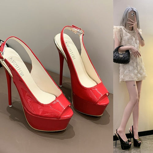Damen Peeptoe-Plateau-Pumps mit schickem Slingback und hohem Absatz R&B