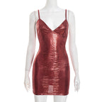 Damen Mini-Kleid mit glänzender Krokodil-Optik und Spaghetti-Trägern R&B