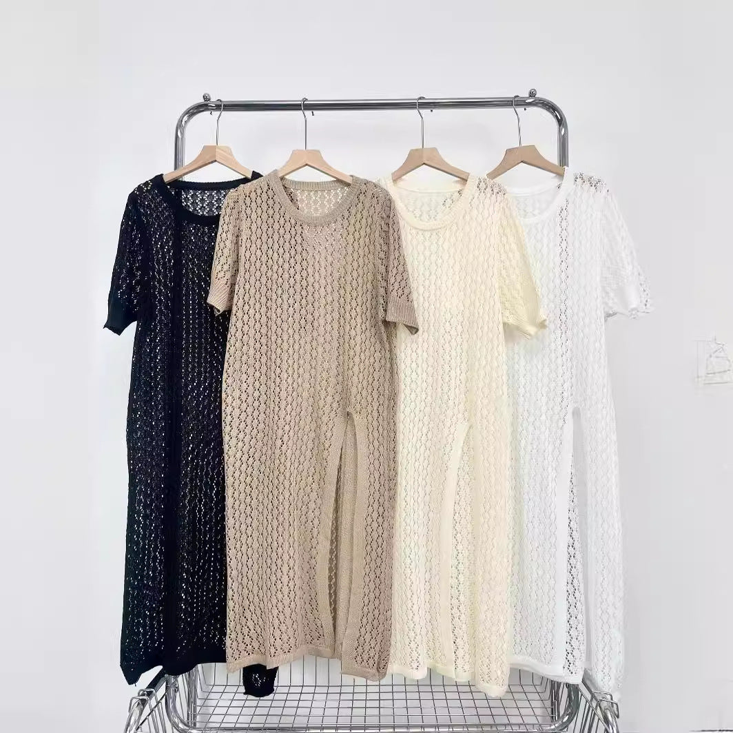 Damen Langer Strick-Kimono mit offenem Design und atmungsaktiver Maschenstruktur R&B